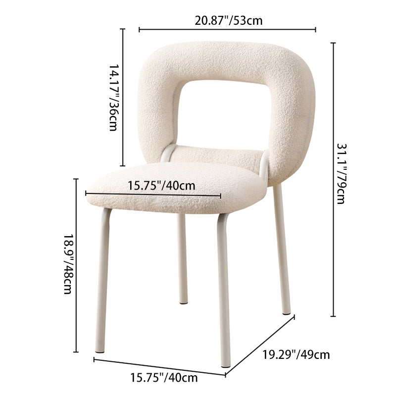 Moderner minimalistischer Donut-Quadrat-Lammwoll-Kohlenstoffstahl-Schminkhocker mit Rückenlehne für das Schlafzimmer 