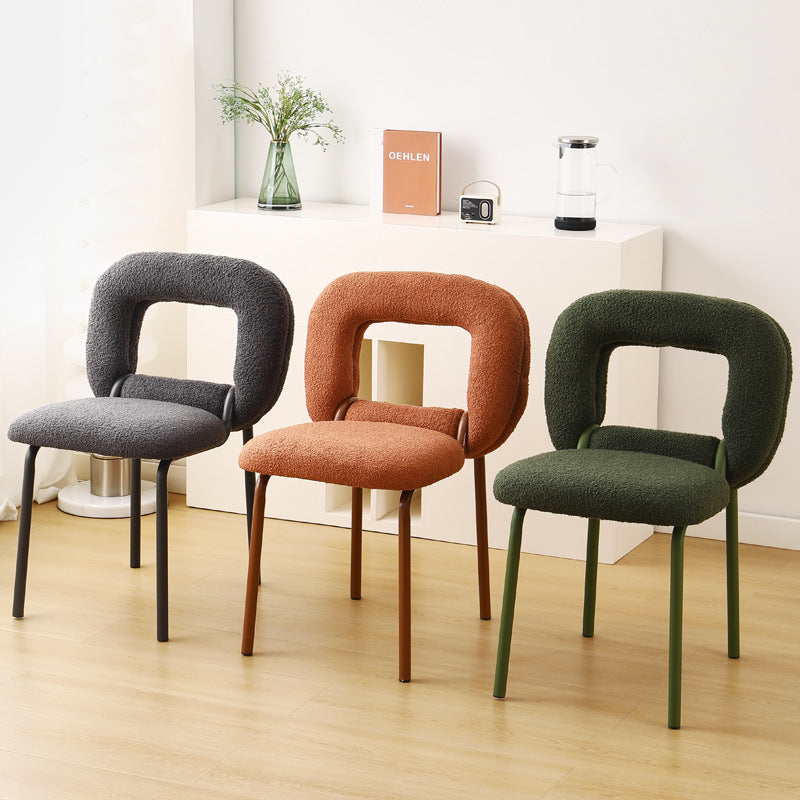 Modern Minimalist Doughnut Square Sherpa Fabric Iron Vanity Stool Backrest For Bedroom
