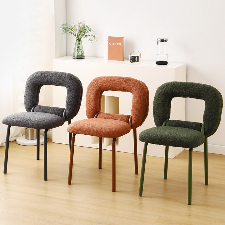 Modern Minimalist Doughnut Square Sherpa Fabric Iron Vanity Stool Backrest For Bedroom