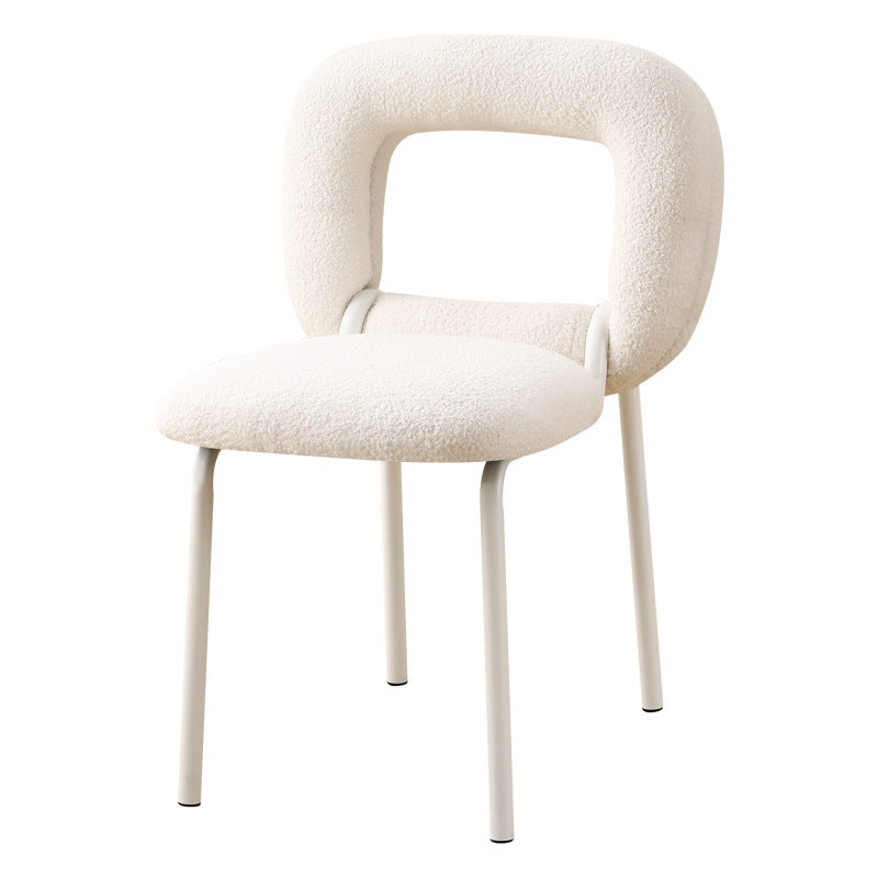 Moderner minimalistischer Donut-Quadrat-Lammwoll-Kohlenstoffstahl-Schminkhocker mit Rückenlehne für das Schlafzimmer 