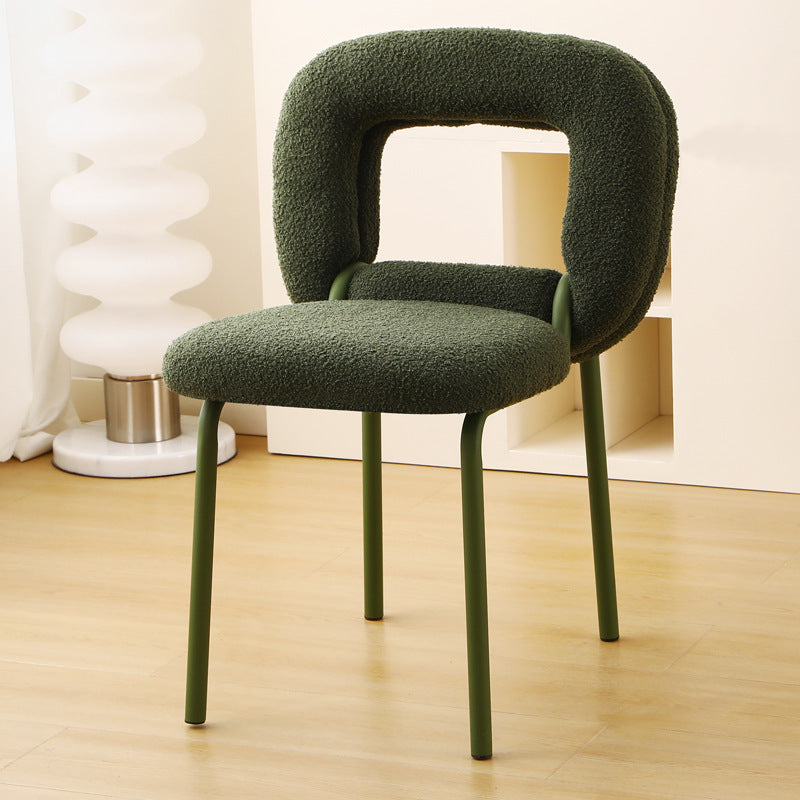 Moderner minimalistischer Donut-Quadrat-Lammwoll-Kohlenstoffstahl-Schminkhocker mit Rückenlehne für das Schlafzimmer 