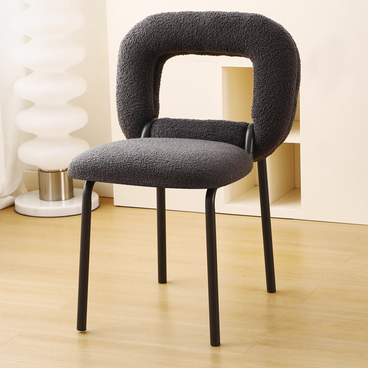 Modern Minimalist Doughnut Square Sherpa Fabric Iron Vanity Stool Backrest For Bedroom