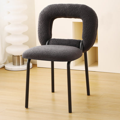 Moderner minimalistischer Donut-Quadrat-Lammwoll-Kohlenstoffstahl-Schminkhocker mit Rückenlehne für das Schlafzimmer 