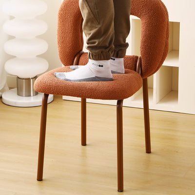 Moderner minimalistischer Donut-Quadrat-Lammwoll-Kohlenstoffstahl-Schminkhocker mit Rückenlehne für das Schlafzimmer 