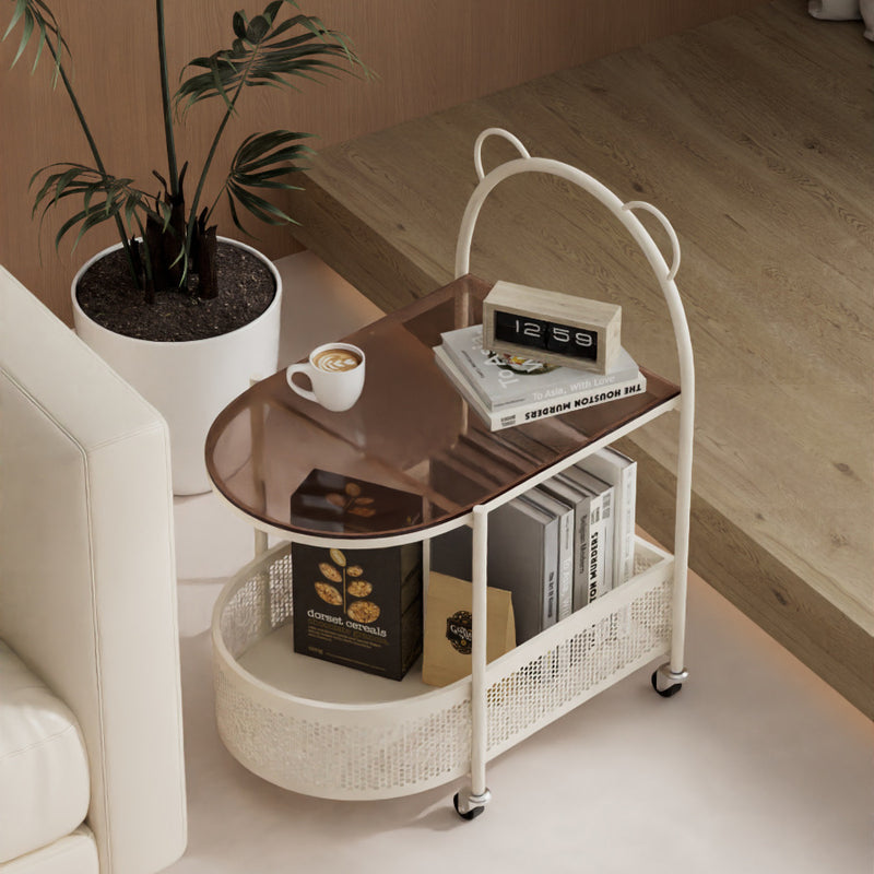 Modern Creative Oval Glass Carbon Steel Side Table 1-Storage For Living Room