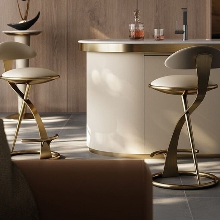 Contemporary Nordic Round Leather Stainless Steel Bar Stool Backrest For Dining Room