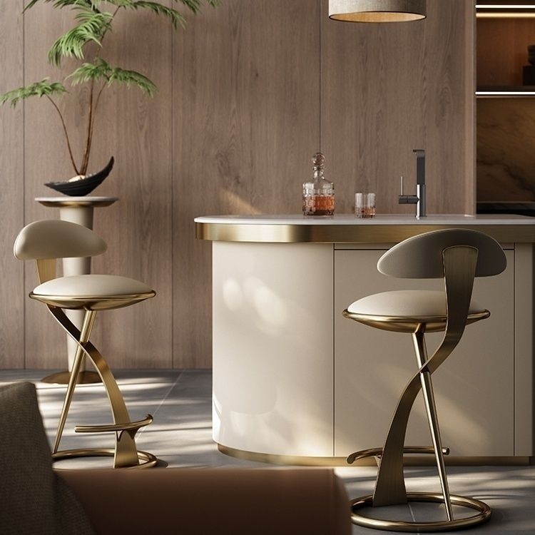 Contemporary Nordic Round Leather Stainless Steel Bar Stool Backrest For Dining Room