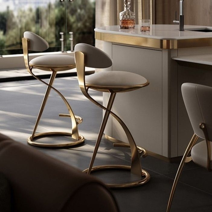 Contemporary Nordic Round Leather Stainless Steel Bar Stool Backrest For Dining Room