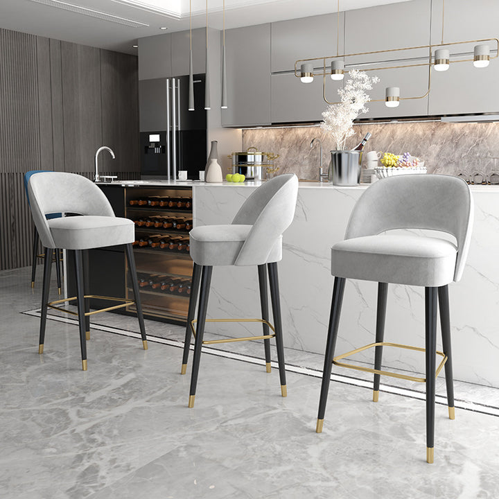 Modern Luxury Square High Resilience Foam Matte Velvet Iron Bar Stool Backrest For Kitchen