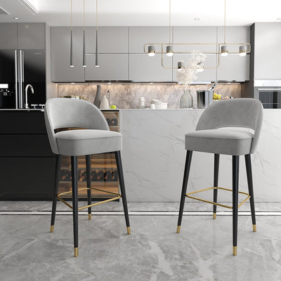 Taburete de bar moderno y lujoso de espuma de alta resiliencia cuadrada con respaldo de metal para cocina 