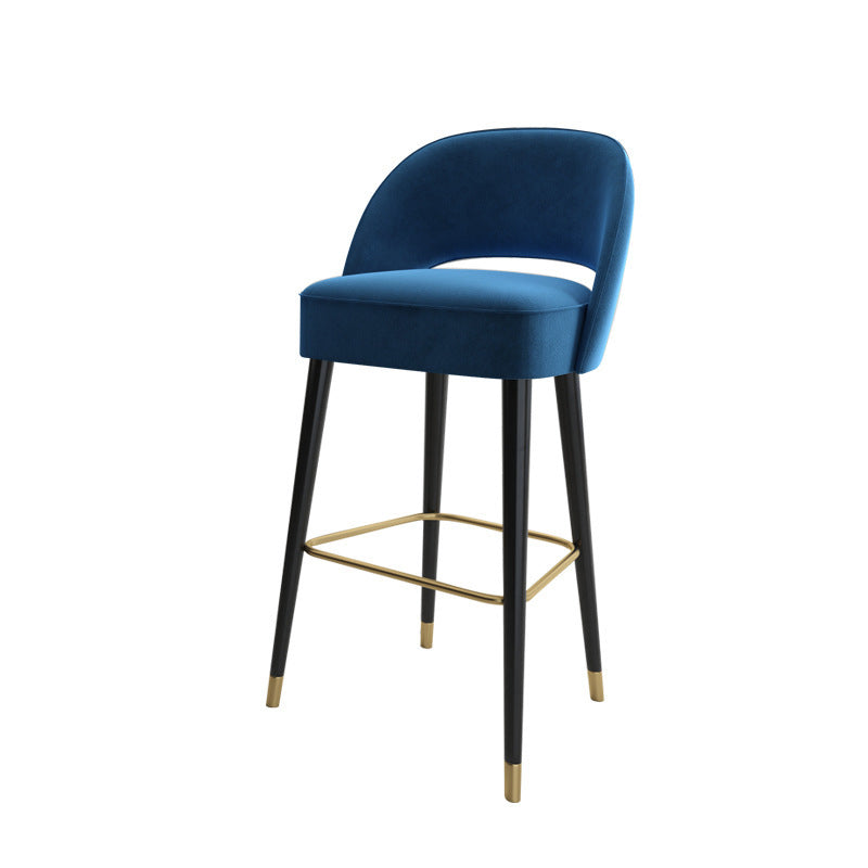 Taburete de bar moderno y lujoso de espuma de alta resiliencia cuadrada con respaldo de metal para cocina 