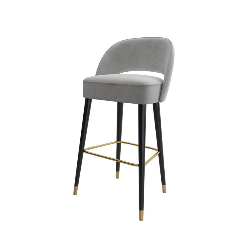 Taburete de bar moderno y lujoso de espuma de alta resiliencia cuadrada con respaldo de metal para cocina 