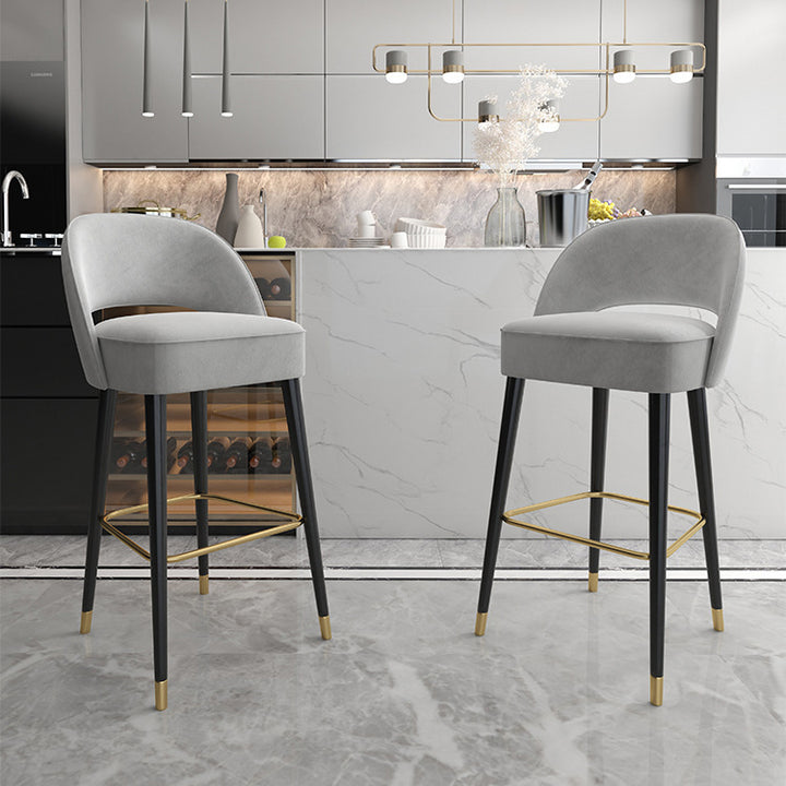 Modern Luxury Square High Resilience Foam Matte Velvet Iron Bar Stool Backrest For Kitchen