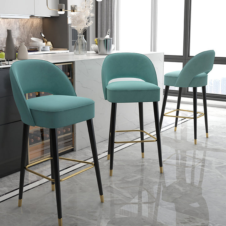 Modern Luxury Square High Resilience Foam Matte Velvet Iron Bar Stool Backrest For Kitchen
