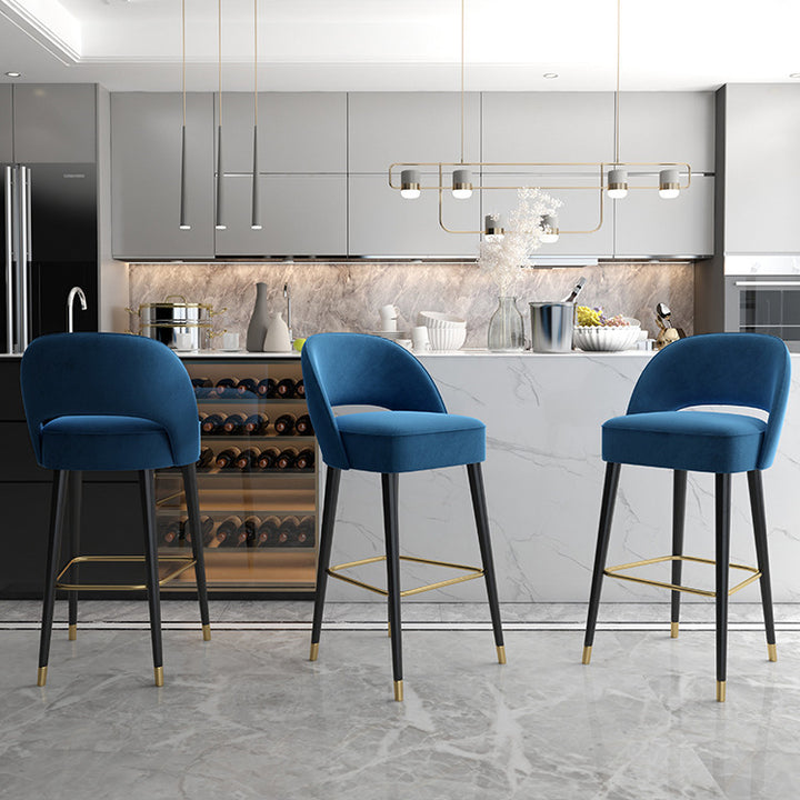 Modern Luxury Square High Resilience Foam Matte Velvet Iron Bar Stool Backrest For Kitchen