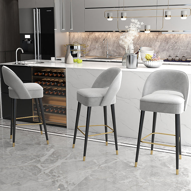 Modern Luxury Square High Resilience Foam Matte Velvet Iron Bar Stool Backrest For Kitchen
