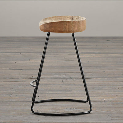 Traditional Retro Square Solid Wood Metal Bar Stool Footrest For Dining Room