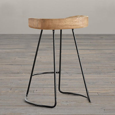 Traditional Retro Square Solid Wood Metal Bar Stool Footrest For Dining Room