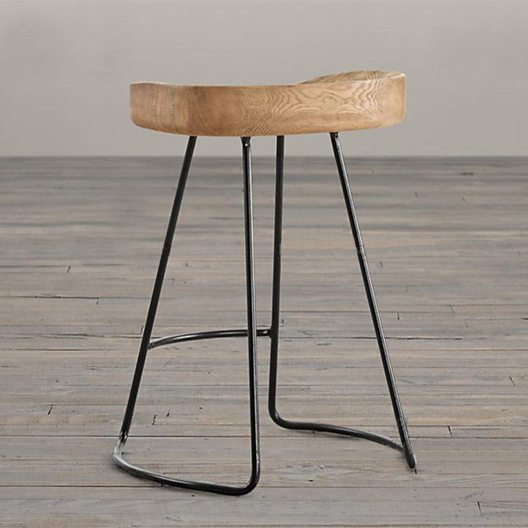 Traditional Retro Square Solid Wood Metal Bar Stool Footrest For Dining Room