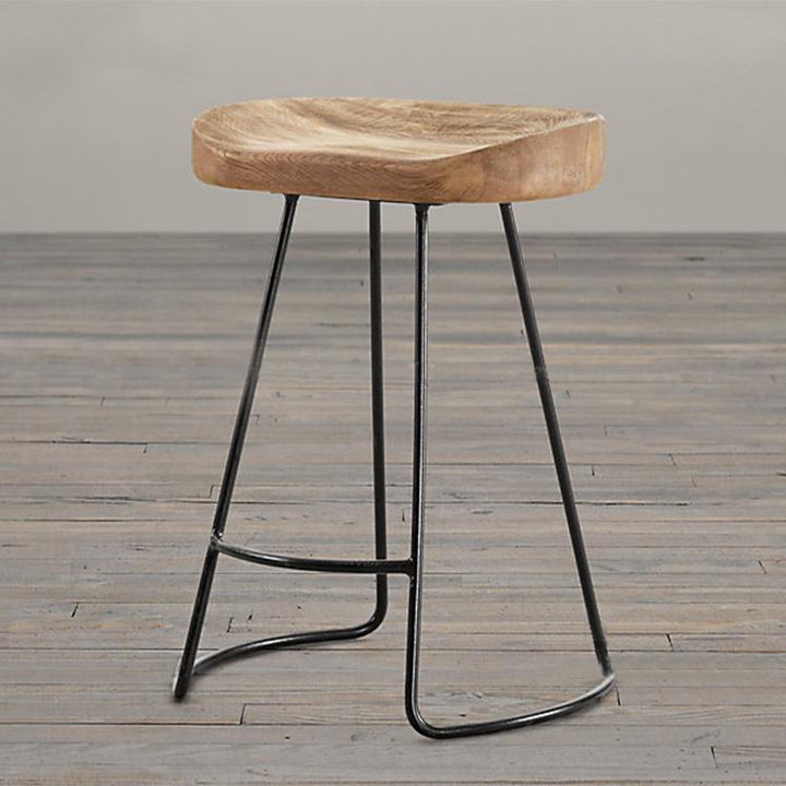 Tabouret de bar en bois massif et métal rétro traditionnel avec repose-pieds pour salle à manger 