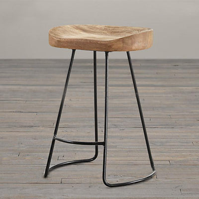 Traditional Retro Square Solid Wood Metal Bar Stool Footrest For Dining Room