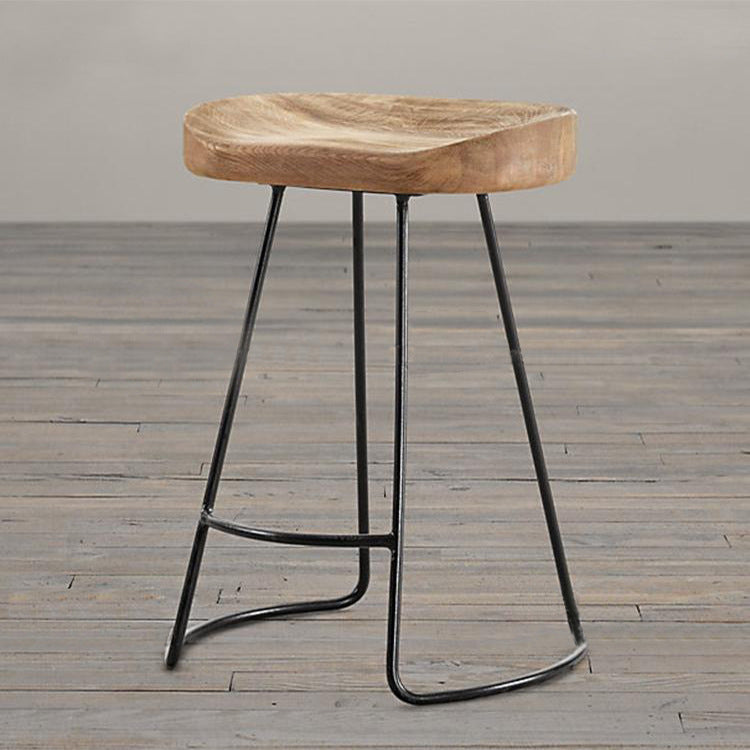Traditional Retro Square Solid Wood Metal Bar Stool Footrest For Dining Room