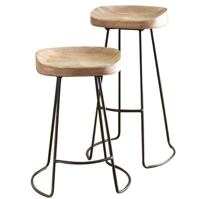 Traditional Retro Square Solid Wood Metal Bar Stool Footrest For Dining Room