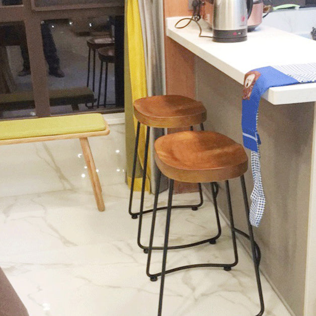 Traditional Retro Square Solid Wood Metal Bar Stool Footrest For Dining Room