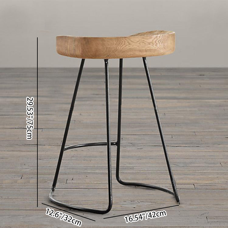 Tabouret de bar en bois massif et métal rétro traditionnel avec repose-pieds pour salle à manger 