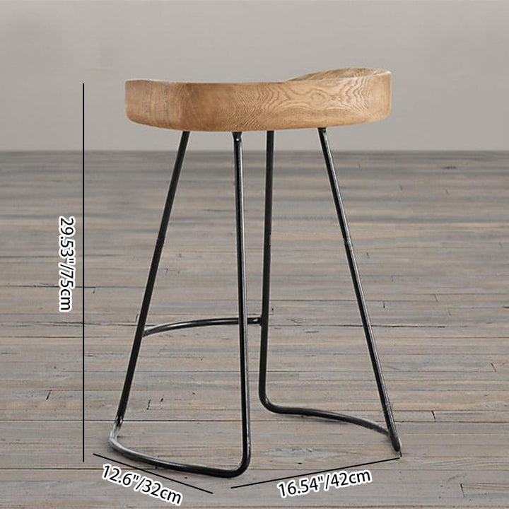 Tabouret de bar en bois massif et métal rétro traditionnel avec repose-pieds pour salle à manger 