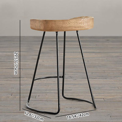 Traditional Retro Square Solid Wood Metal Bar Stool Footrest For Dining Room