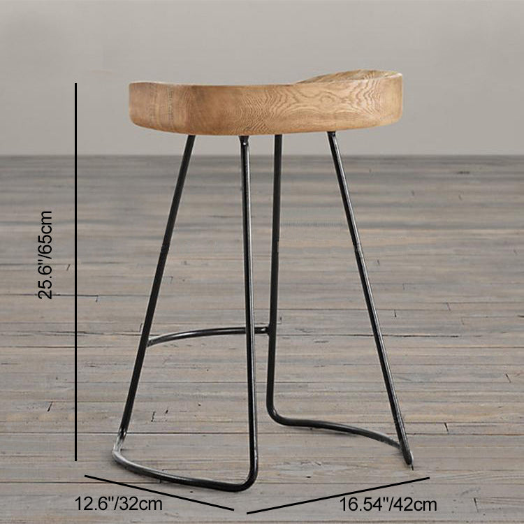 Tabouret de bar en bois massif et métal rétro traditionnel avec repose-pieds pour salle à manger 