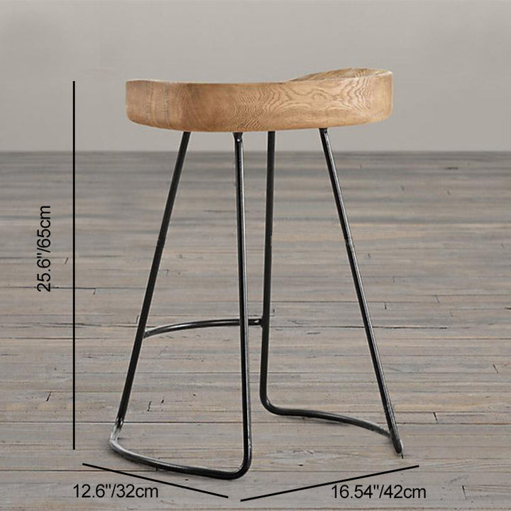 Tabouret de bar en bois massif et métal rétro traditionnel avec repose-pieds pour salle à manger 