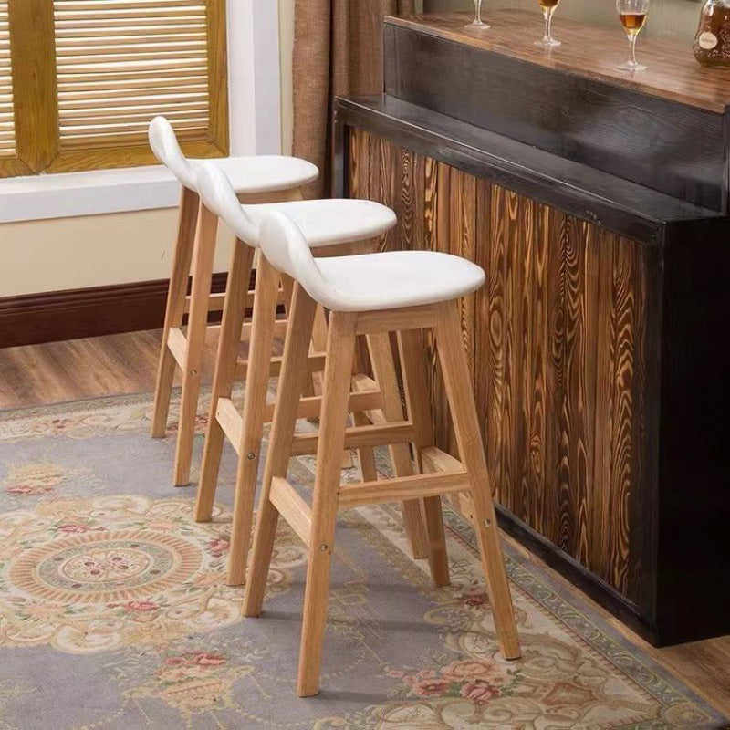 Tabouret de bar ovale contemporain scandinave en bois de caoutchouc avec dossier pour salle à manger 