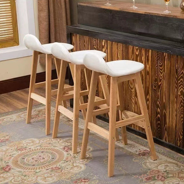 Tabouret de bar ovale contemporain scandinave en bois de caoutchouc avec dossier pour salle à manger 