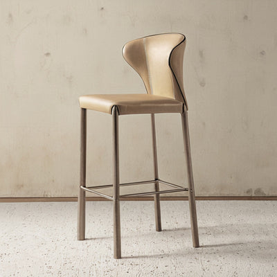 Modern Luxury Square Cushion Saddle Leather Carbon Steel Bar Stool Backrest For Dining Room