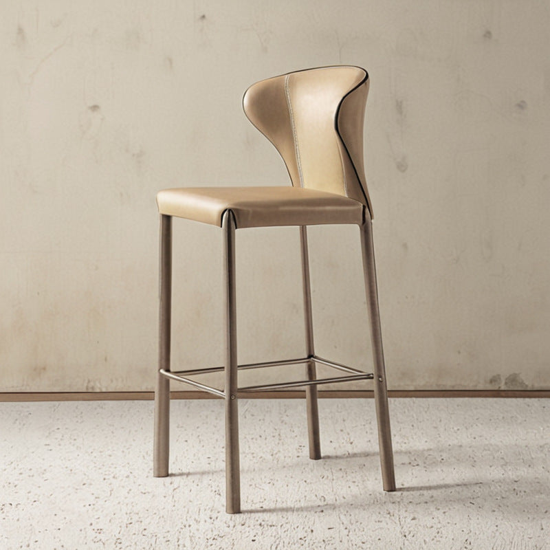 Modern Luxury Square Cushion Saddle Leather Carbon Steel Bar Stool Backrest For Dining Room