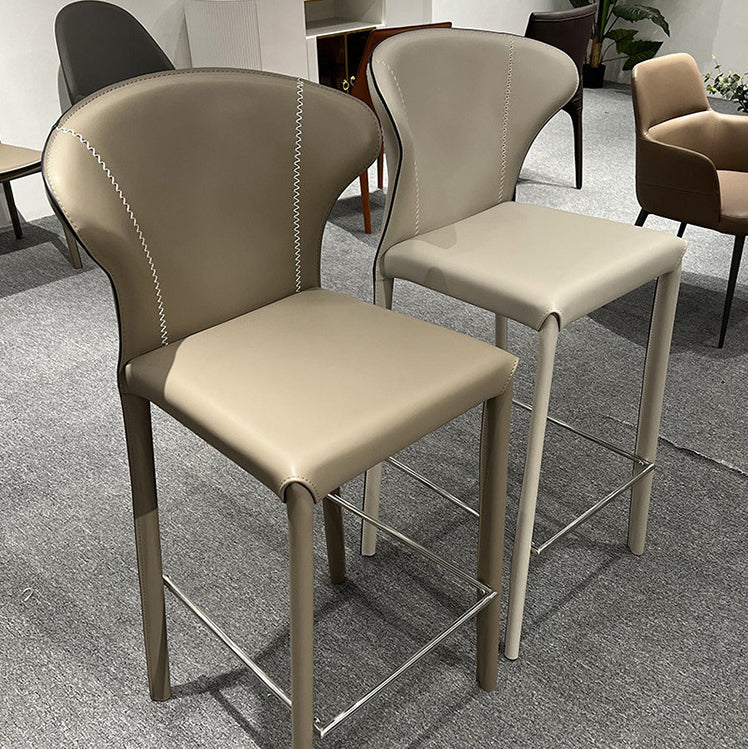 Modern Luxury Square Cushion Saddle Leather Carbon Steel Bar Stool Backrest For Dining Room