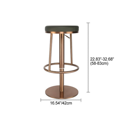Taburete de bar moderno de lujo con cojín redondo de cuero y reposapiés de acero inoxidable para cocina 