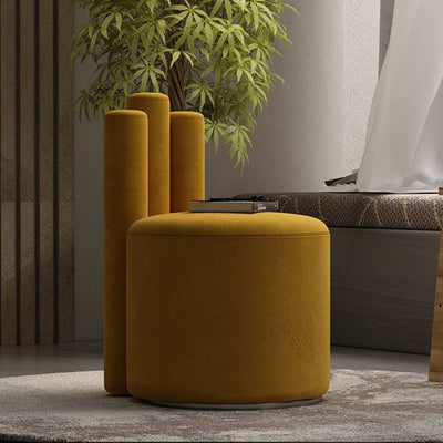 Modern Luxury Cylinder Solid Wood Velvet Iron Vanity Stool Backrest For Bedroom