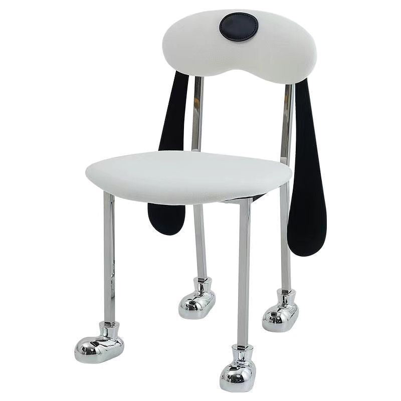 Modern Eclectic Dog Square Leather Stainless Steel Dining Chair Backrest For Dining Room