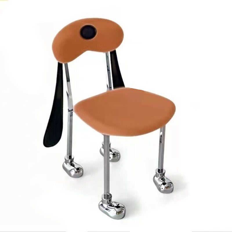 Modern Eclectic Dog Square Leather Stainless Steel Dining Chair Backrest For Dining Room