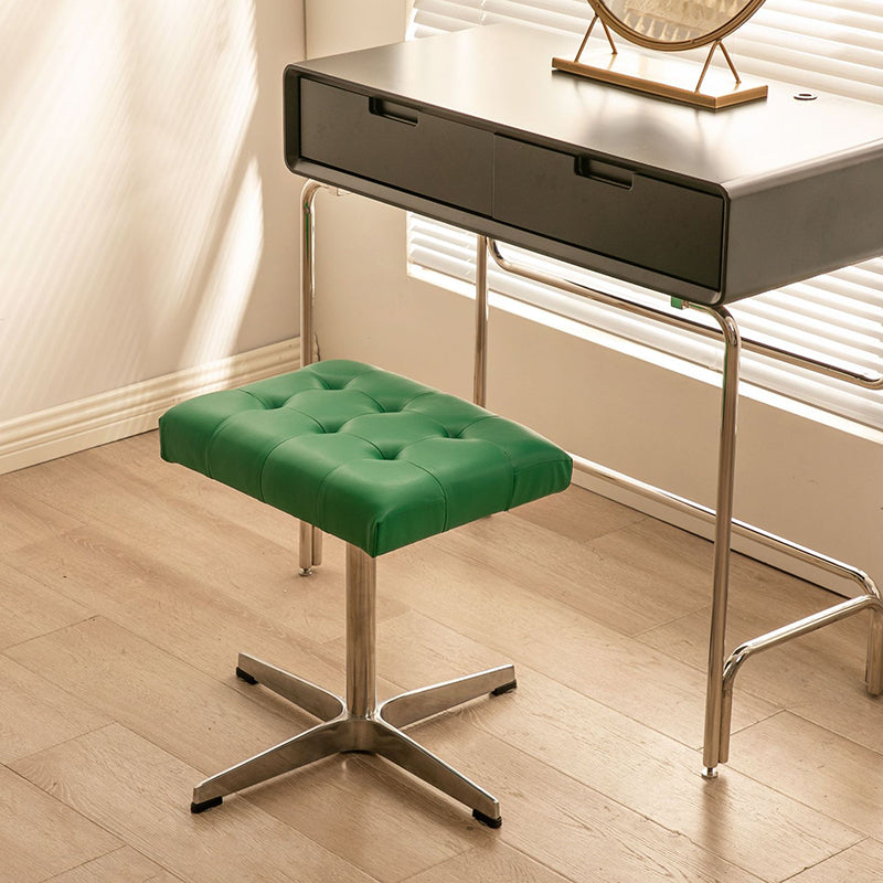 Traditional European Rectangular Leather Stainless Steel Aluminum Vanity Stool For Bedroom