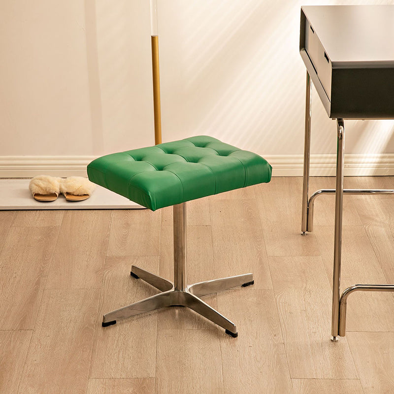 Traditional European Rectangular Leather Stainless Steel Aluminum Vanity Stool For Bedroom