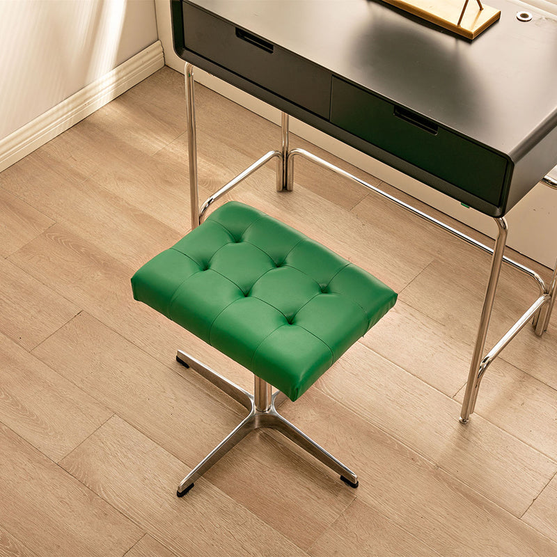 Traditional European Rectangular Leather Stainless Steel Aluminum Vanity Stool For Bedroom