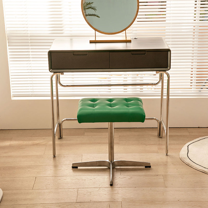 Traditional European Rectangular Leather Stainless Steel Aluminum Vanity Stool For Bedroom