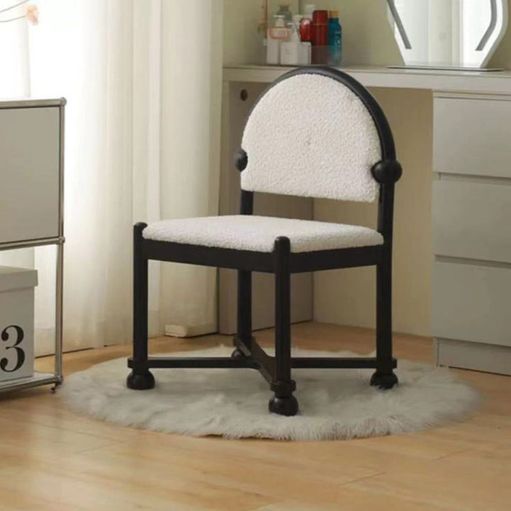クラシックヴィンテージ 半円形背もたれ 無垢材＆合板 シェルパ生地 ドレッサースツール 背もたれ付き 寝室用 