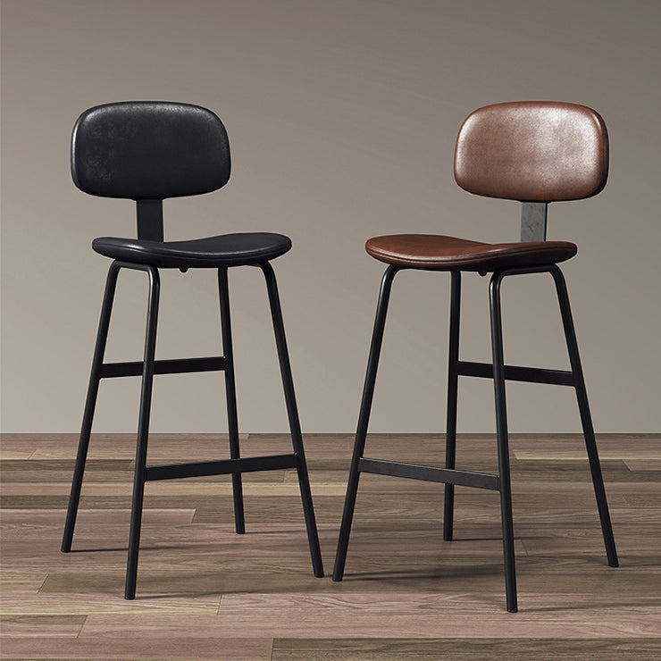 Tabouret de bar carré industriel contemporain en cuir PU avec dossier en fer pour salle à manger 
