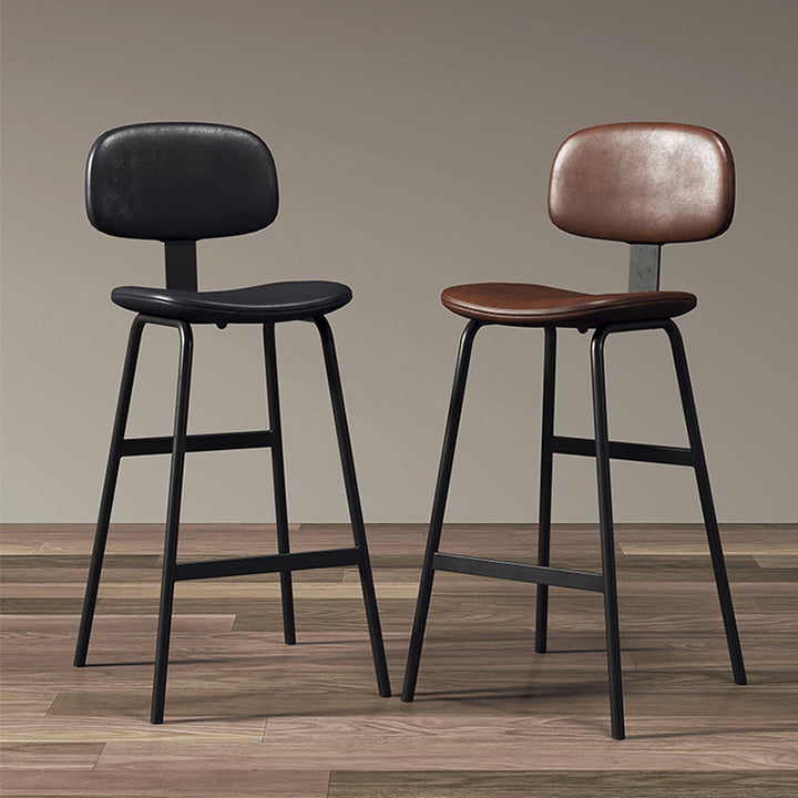 Tabouret de bar carré industriel contemporain en cuir PU avec dossier en fer pour salle à manger 