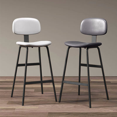 Contemporary Industrial Square Leather Iron Bar Stool Backrest For Dining Room
